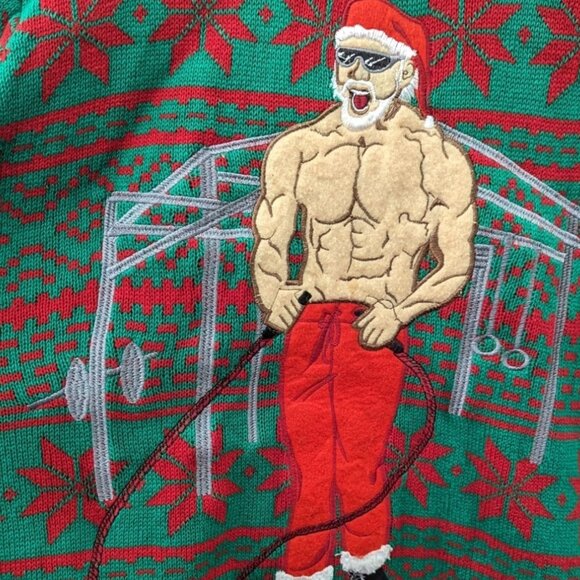33 Degrees Gym Rat Jump Rope Buff Santa Ugly Christmas Sweater Extra Large XL - Picture 3 of 5